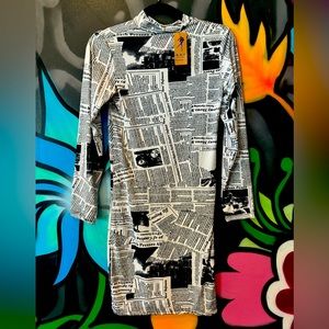Newspaper print mini dress